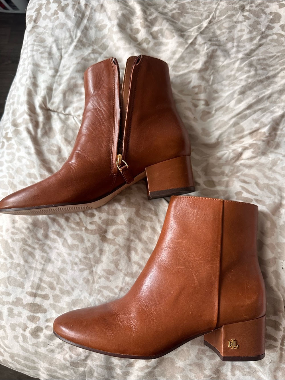 Lauren Ralph Lauren Cognac Leather Ankle Booties